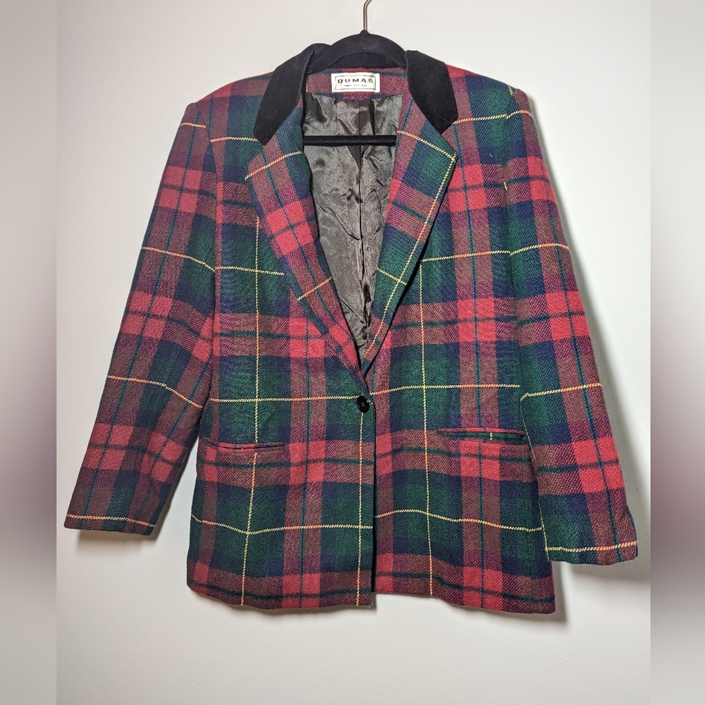 Vintage Dumas Plaid Blazer with Velvet Collar, size 6